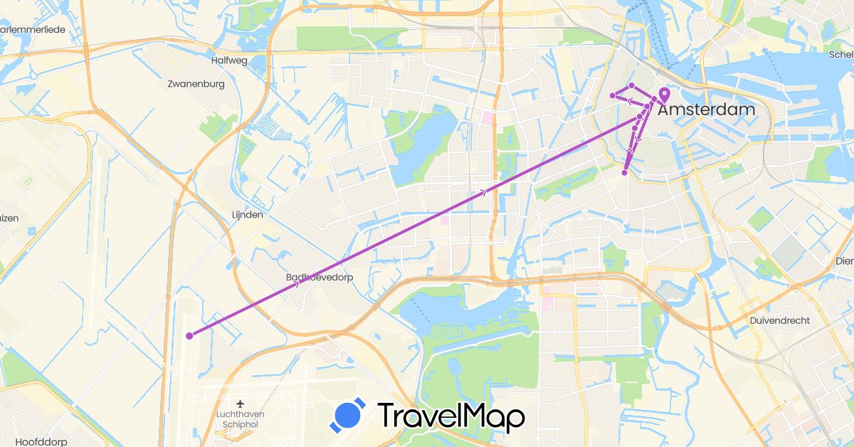 TravelMap itinerary: driving, train in Netherlands (Europe)